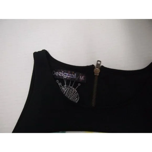 Desigual Womens Dress M Chula Knit Bodycon Striped Green Floral Sleeveless - Picture 3 of 6